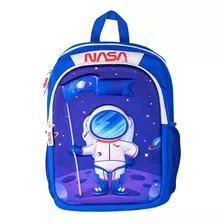 Mochila Escolar Infantil Nasa Astronauta 3d El Alunizaje Color Azul