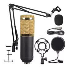 Kit Profissional Microfone Condensador Dourado Para Estúdio 