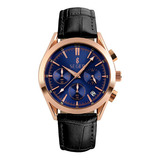Reloj Hombre Seger 9127 Original Eeuu Elegante Vestir Lujoso Color De La Malla Negro/azul