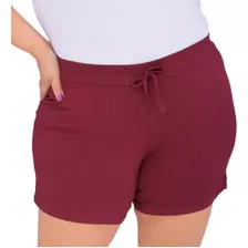 Short Canelado Básica Feminina Cintura Elastica Plus Size