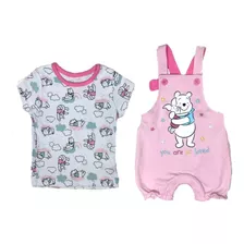 Jardineira Infantil Menina C/ Camiseta Ursinho Pooh Promoção