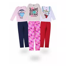 3 Conjuntos Legging E Blusas Manga Longa De Menina Infantil