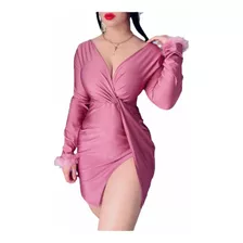 Vestido Nudo Escote , Puño Pluma , Dama