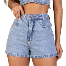 Short Jeans Liso Básico Barra Feita Arrumado Cintura Alta