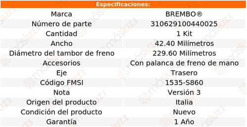 Balatas Tambor Tra Saturn Ion L4 2.4l 06/07 Brembo Foto 2