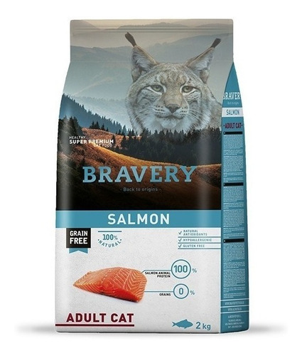 Alimento Bravery Super Premium Adult Cat Para Gato Adulto Sabor Salmón En Bolsa De 2kg