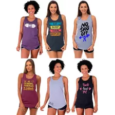 Kit 6 Regatas Longline Feminina Mxd Conceito Fitness Casual