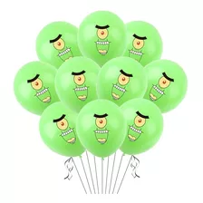 10 Globos Látex Verde Con Cara De Plankton Grande