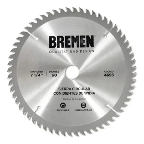 Disco Sierra Circular Bremen 184mm 7  Mdf Melamina Madera Eje 20-16mm 4693