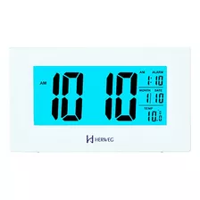 Relógio Despertador Mesa Digital Pilhas Prata Herweg 2972 Cor Branco N A