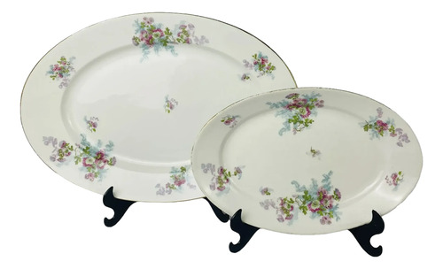 Travessas Limoges Porcelana Francesa Antiga Floral Dourada Branco