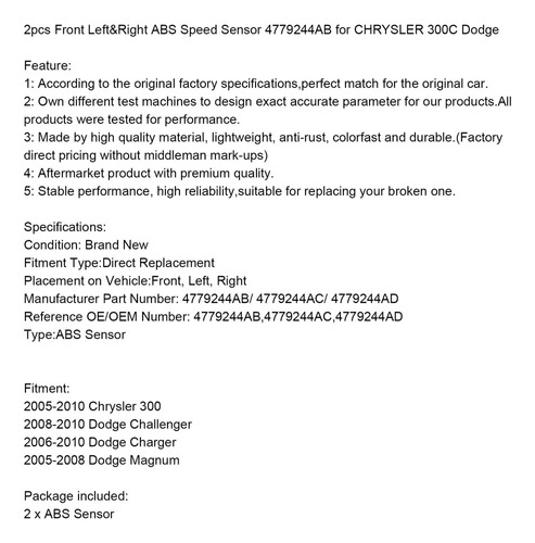 2x Sensor Abs Delantero Para Chrysler 300 Charger Challenger Foto 6
