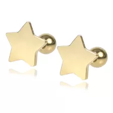 Aretes Broquel Estrella Pequeña Niña Espejo Oro Lam 14k