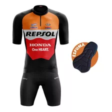 Conjunto Roupa De Ciclismo Camisa + Bermuda Almofadada