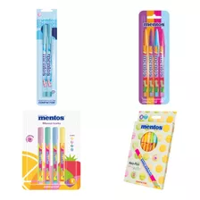 Kit Canetas E Marca Texto Mentos Compactor Escolar C/cheiro