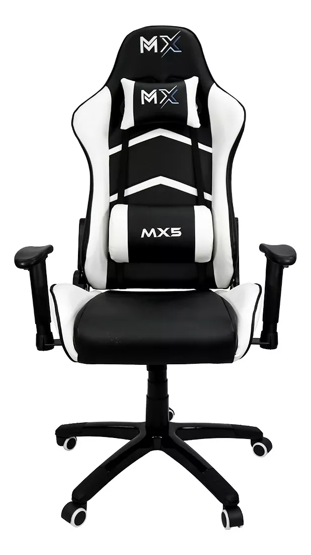 Cadeira De Escritório Mymax Mx5 Gamer Ergonômica  Preta E Branca Com Estofado De Couro Sintético