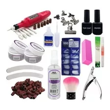 Kit Unha Gel Com Lixadeira Rosinha E Tips E Géis