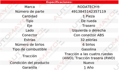 1 - Maza De Rueda Tras Izq/der Rodatech Qx56 V8 5.6l 04-13 Foto 5