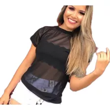 Blusa Tule Transparente Lycra - Moda Feminina Estilo