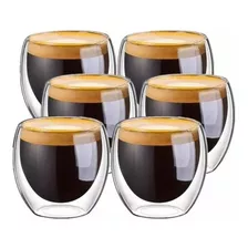 6 Vasos De Vidrio Doble Pared Té Café No Quema 80ml Clicshop