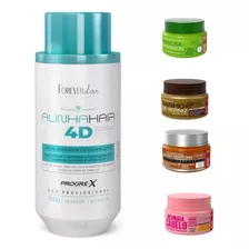 Redutor De Volume Alinha Hair 4d Forever Liss 300ml +4 Itens