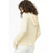 Forever21 Sudadera Ligera Tejida Gorro Blanca Rayas Amarillo