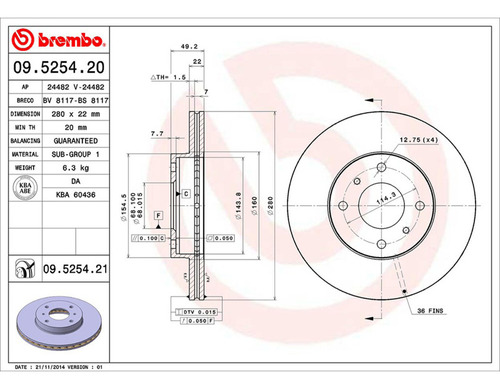 Par Discos Brembo Nissan Altima Gle 1993-2001 Delantero Foto 2