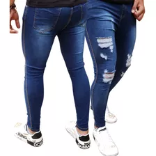 Calça Jeans Masculina Super Skinny Premium Rasgada Blue