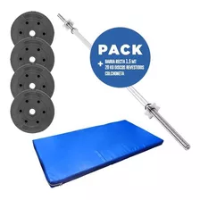 Pack Barra Recta 1.2 Mt + 20 Kg En Discos + Colchoneta