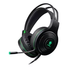 Headset Gamer Evolut Têmis Eg301 Preto E Verde Com Luz Led