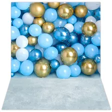 Fundo Fotográfico Smash The Cake Tecido 1,50x2,20 Vertical Desenho Impresso Balões Azul Ffc-674 - Vert
