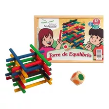 Jogo Torre De Equilibrio Mdf 48 Peças Coloridas