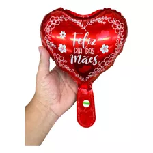 50 Balão Coração Feliz Dia Mães Te Amo 21cm + Varetas Cesta