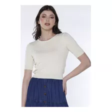 Blusa Manga Curta Em Tricot De Viscose Sob Bege