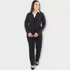 Terno Social Feminino Preto Elastano Blazer Forrado 