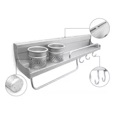 Repisa Aluminio Organizador De Cocina Barral Ganchos 5 En 1