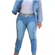 Calça Jeans Plus Size Moletom Ribana Rasgada Cintura Alta