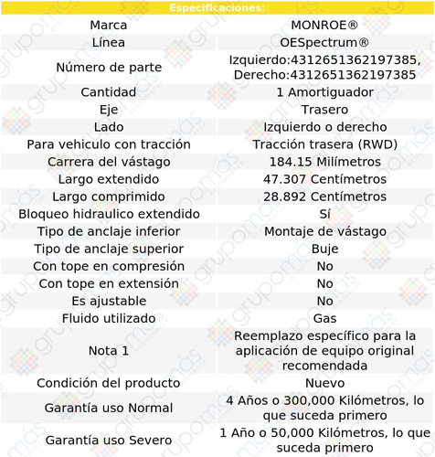 1 Amortiguador Tra Der O Izq Oespectrum Caravelle Rwd 88-89 Foto 3