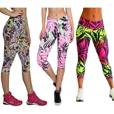 Capri Estampadas Colorida Fitness Kit Com 3 + Brinde