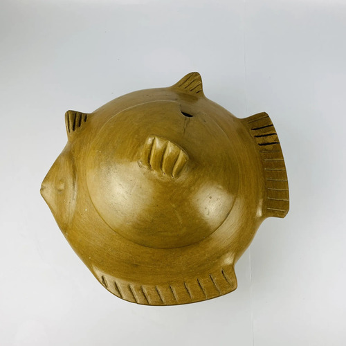 Travessa Peixe Em Barro Artesanal Decorativa Vintage Marrom-claro 3