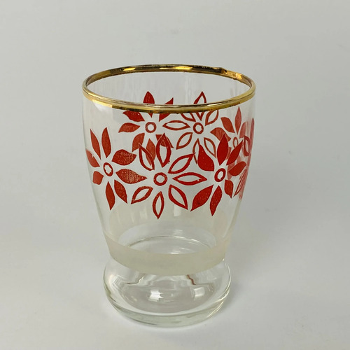 Jogo Jarra E 5 Copos Vidro Floral Vermelho Vintage Branco 5