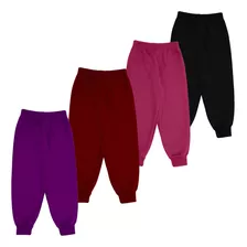 Calça Moletom Infantil Uniforme Básica E Punho Kit C/ 4 Unid