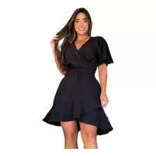 Vestido Curto Heloisa Envelope Viscose Manga Curta Soltinho