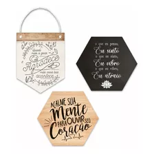  Kit Com 3 Placas Em Mdf - Frases Motivacionais