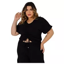 Blusa Blusinha Feminina Plus Size Detalhe Frontal Cores -03