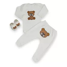 Roupa Bebe Body + Mijão + Sapatinho Bordado Conjunto 3 Peças