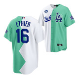 Los Angeles Dodgers No. 16 Ethier White Green Jersey