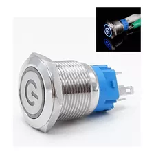 Botão Start Liga Desliga Inox 19mm Com Led Com Trava 12v 24v Cor Azul