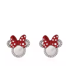 Aretes De Minnie Mouse Con Moño Rojo Con Zirconia