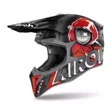 Capacete Wraap Alien Airoh Vermelho Cinza Fosco Motocross